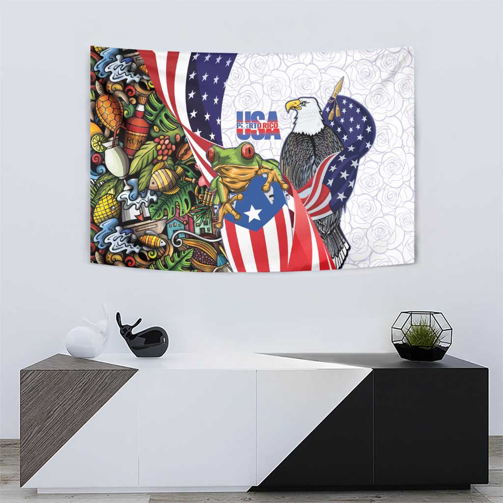 United States Puerto Rico Tapestry USA Curve Flag With Coqui Drum - Wonder Print Shop