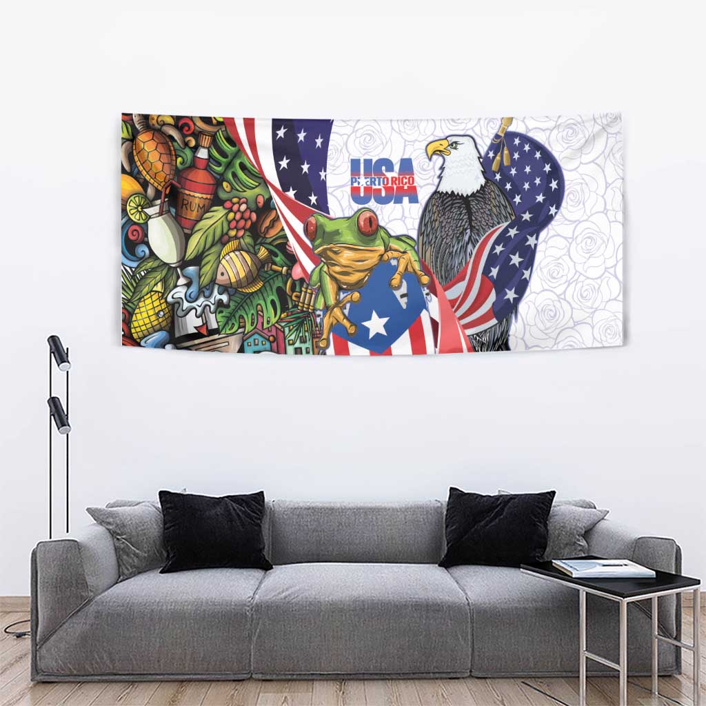 United States Puerto Rico Tapestry USA Curve Flag With Coqui Drum - Wonder Print Shop
