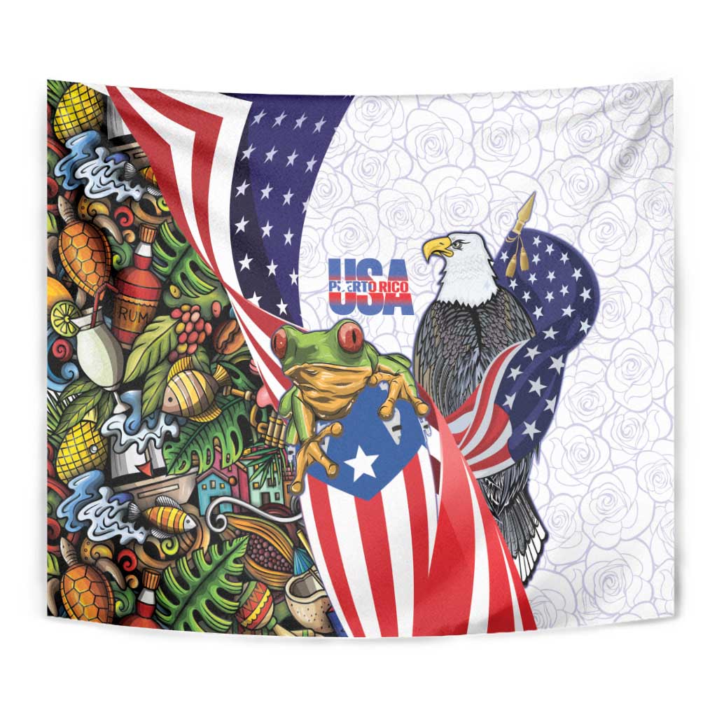 United States Puerto Rico Tapestry USA Curve Flag With Coqui Drum - Wonder Print Shop