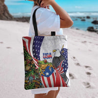 United States Puerto Rico Tote Bag USA Curve Flag With Coqui Drum - Wonder Print Shop