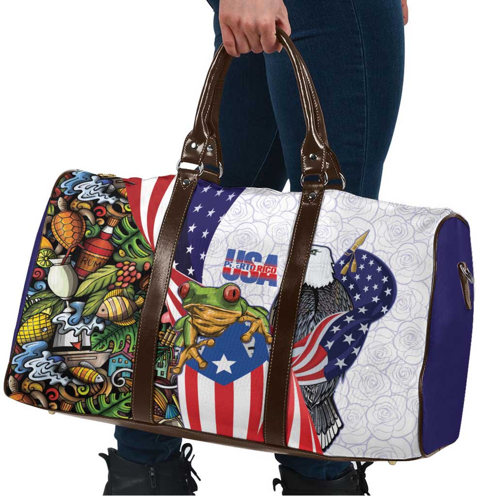 United States Puerto Rico Travel Bag USA Curve Flag With Coqui Drum - Wonder Print Shop