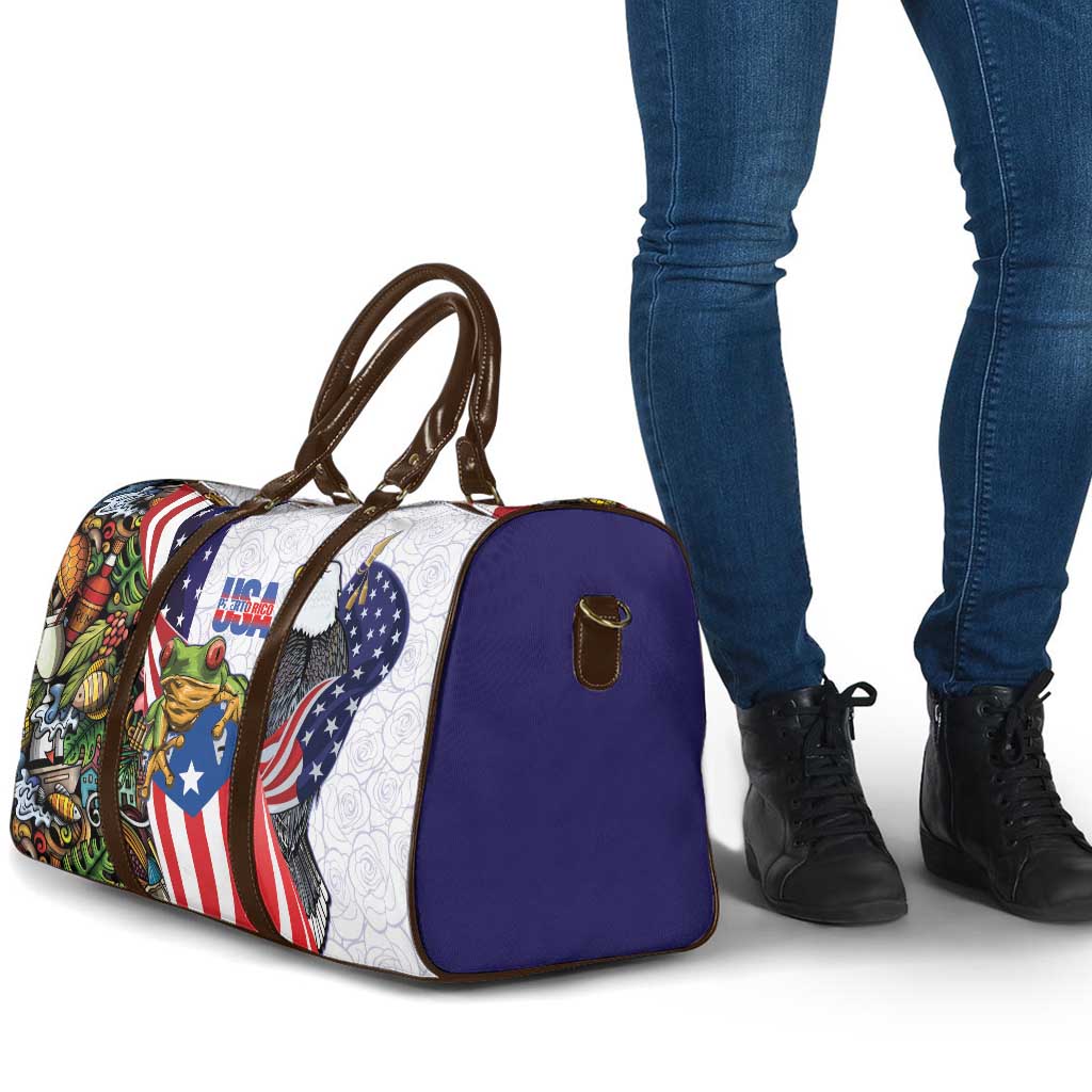 United States Puerto Rico Travel Bag USA Curve Flag With Coqui Drum - Wonder Print Shop