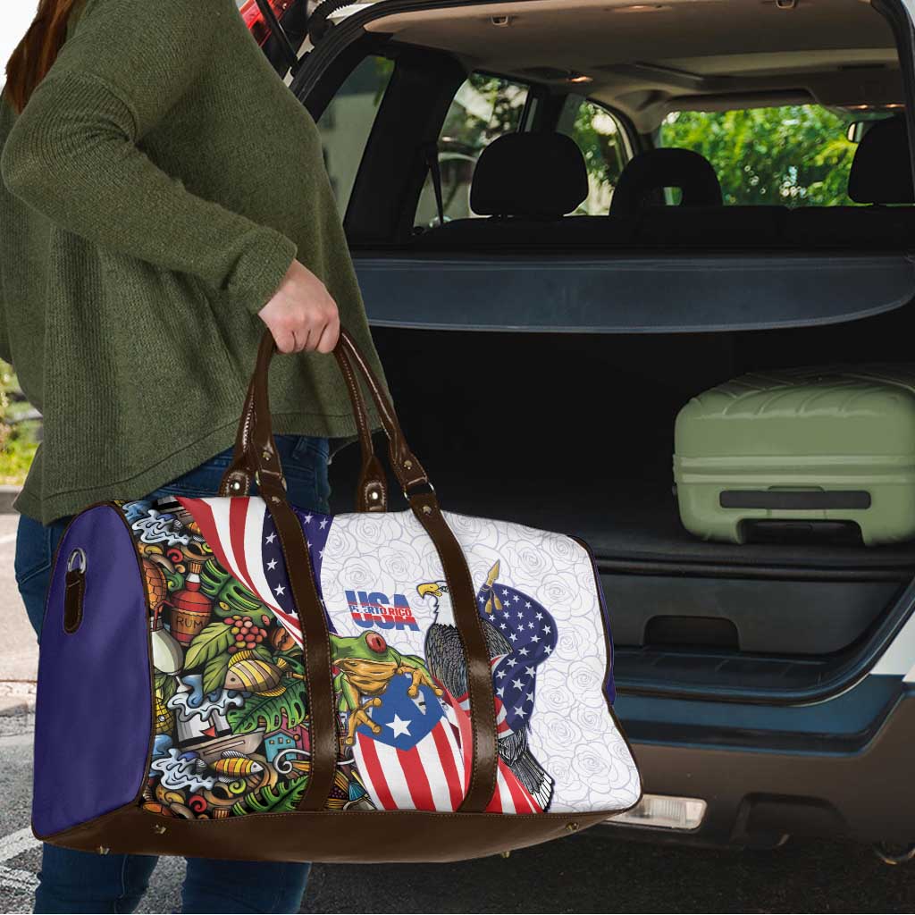 United States Puerto Rico Travel Bag USA Curve Flag With Coqui Drum - Wonder Print Shop