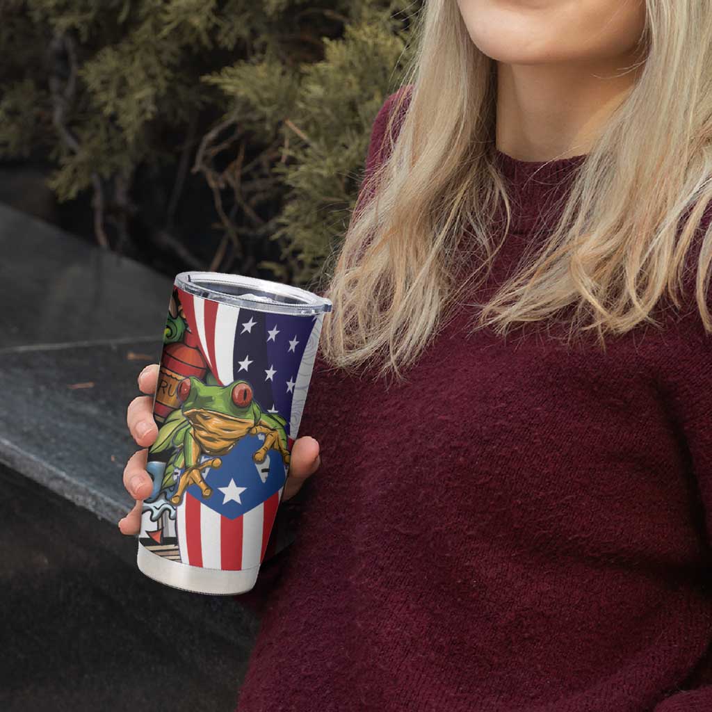 United States Puerto Rico Tumbler Cup USA Curve Flag With Coqui Drum - Wonder Print Shop