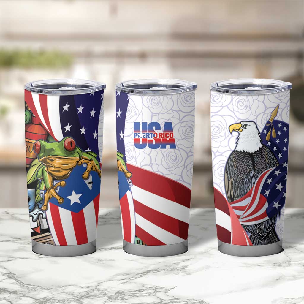 United States Puerto Rico Tumbler Cup USA Curve Flag With Coqui Drum - Wonder Print Shop