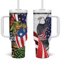 United States Puerto Rico Tumbler With Handle USA Curve Flag With Coqui Drum - Wonder Print Shop