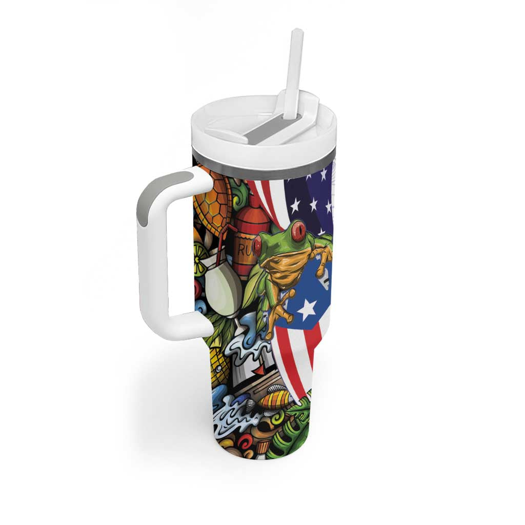 United States Puerto Rico Tumbler With Handle USA Curve Flag With Coqui Drum - Wonder Print Shop