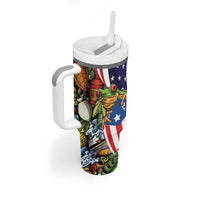 United States Puerto Rico Tumbler With Handle USA Curve Flag With Coqui Drum - Wonder Print Shop
