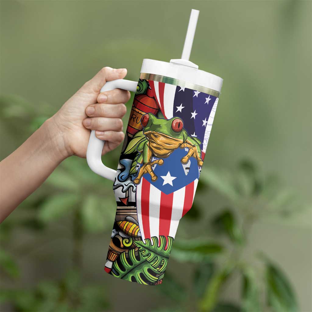 United States Puerto Rico Tumbler With Handle USA Curve Flag With Coqui Drum - Wonder Print Shop