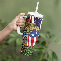 United States Puerto Rico Tumbler With Handle USA Curve Flag With Coqui Drum - Wonder Print Shop
