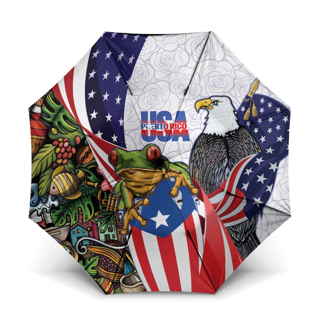 United States Puerto Rico Umbrella USA Curve Flag With Coqui Drum - Wonder Print Shop