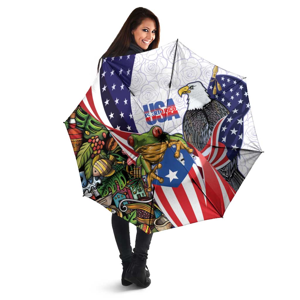 United States Puerto Rico Umbrella USA Curve Flag With Coqui Drum - Wonder Print Shop