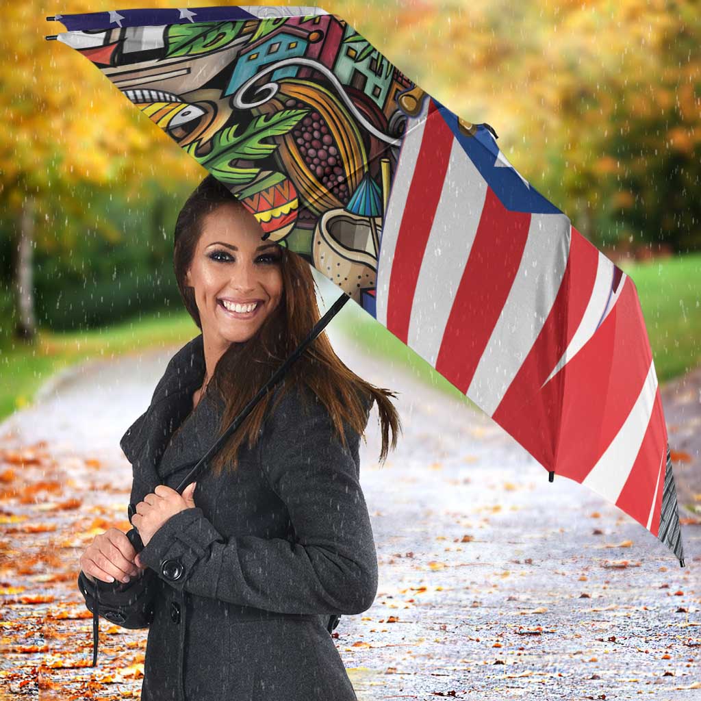 United States Puerto Rico Umbrella USA Curve Flag With Coqui Drum - Wonder Print Shop