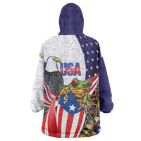 United States Puerto Rico Wearable Blanket Hoodie USA Curve Flag With Coqui Drum - Wonder Print Shop