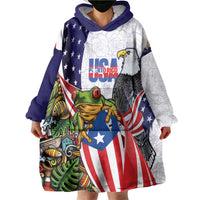 United States Puerto Rico Wearable Blanket Hoodie USA Curve Flag With Coqui Drum - Wonder Print Shop