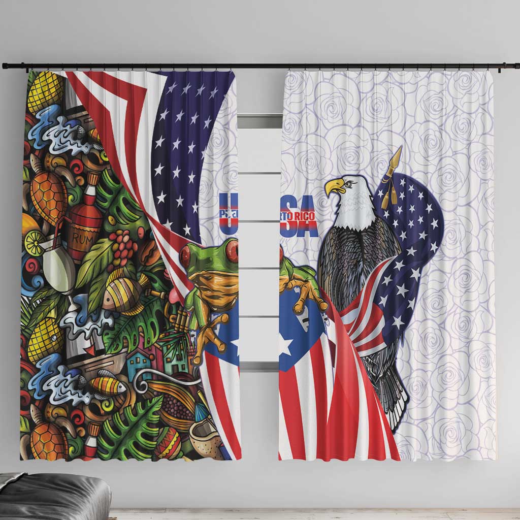 United States Puerto Rico Window Curtain USA Curve Flag With Coqui Drum - Wonder Print Shop