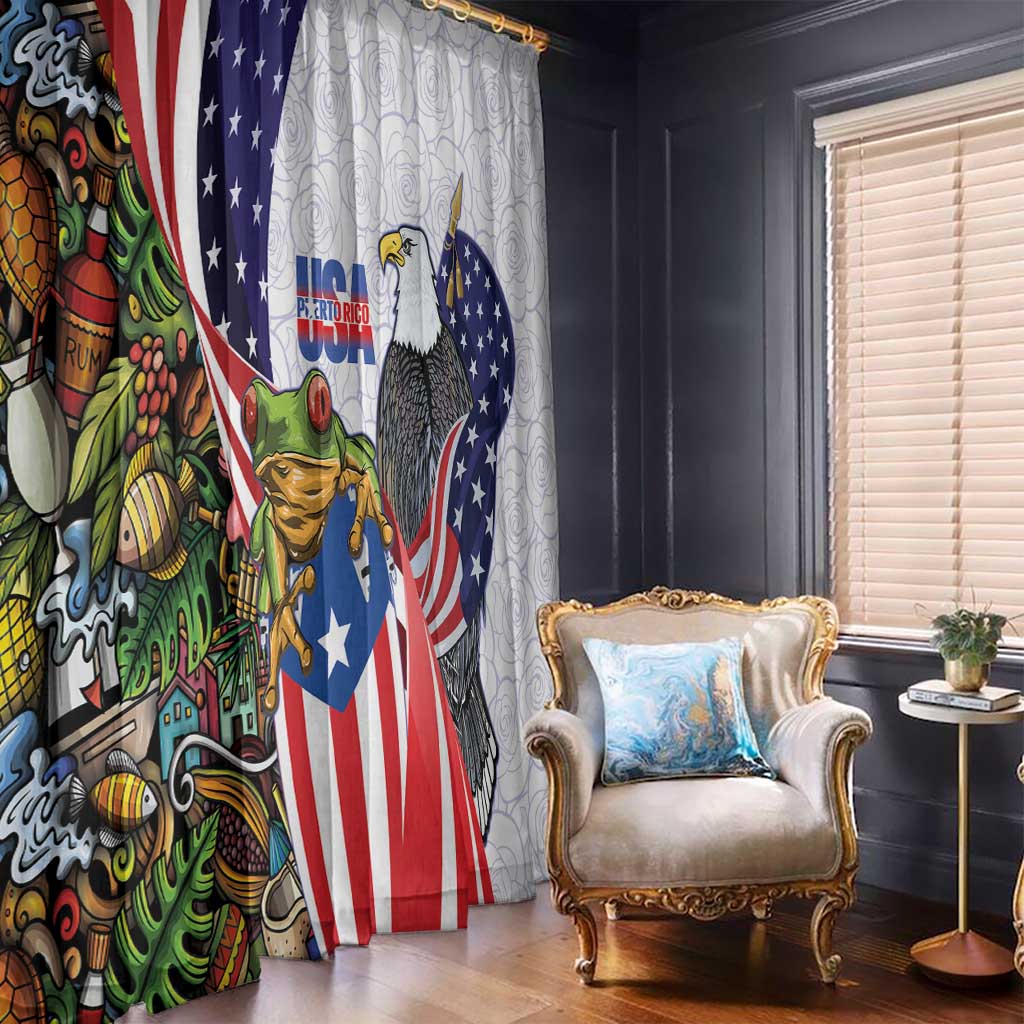 United States Puerto Rico Window Curtain USA Curve Flag With Coqui Drum - Wonder Print Shop