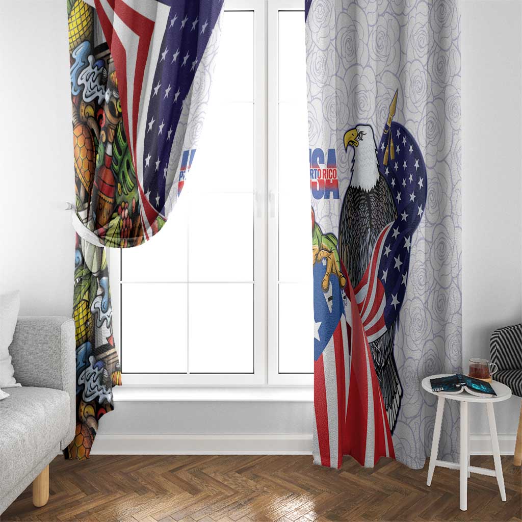 United States Puerto Rico Window Curtain USA Curve Flag With Coqui Drum - Wonder Print Shop