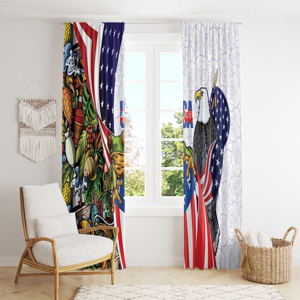 United States Puerto Rico Window Curtain USA Curve Flag With Coqui Drum - Wonder Print Shop