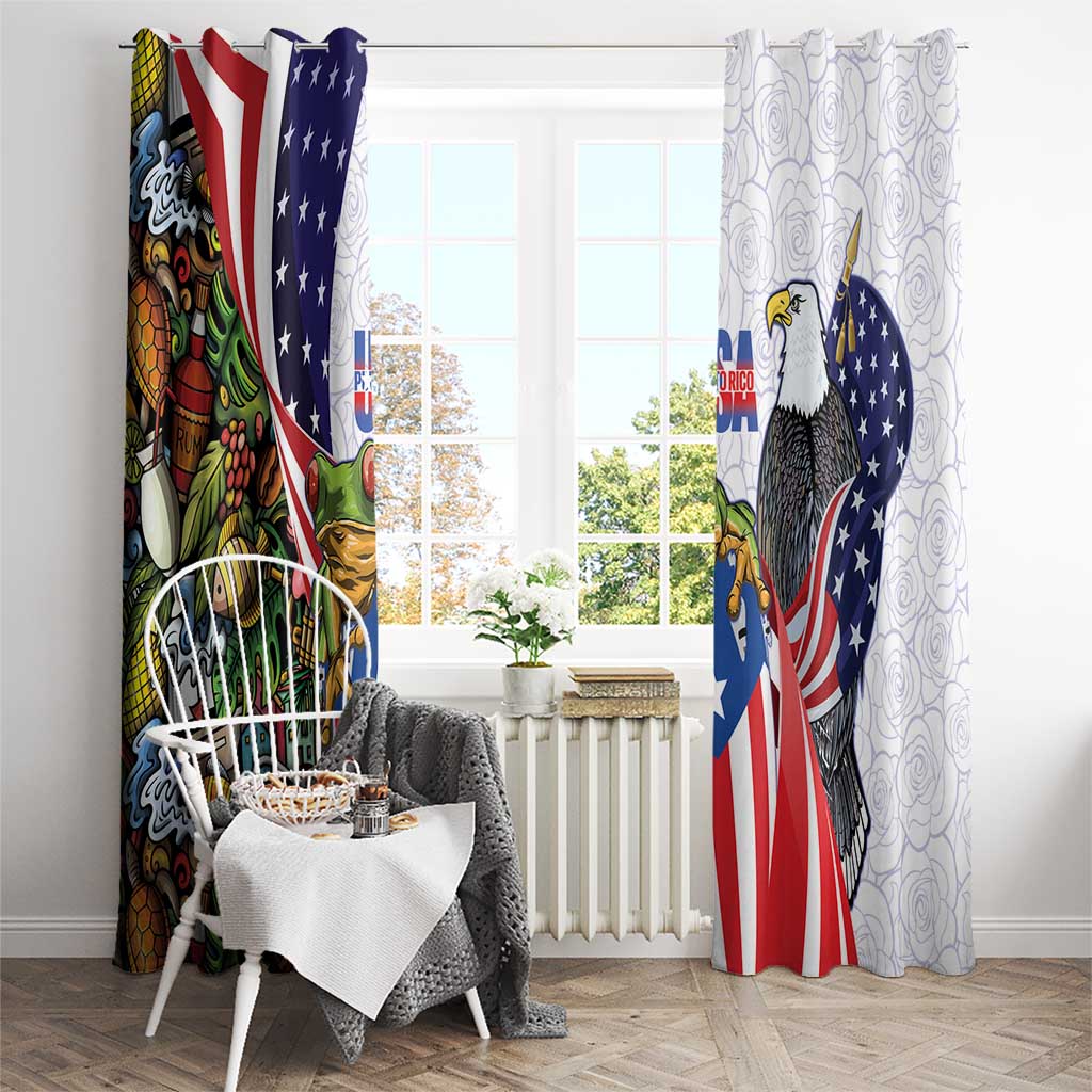 United States Puerto Rico Window Curtain USA Curve Flag With Coqui Drum - Wonder Print Shop