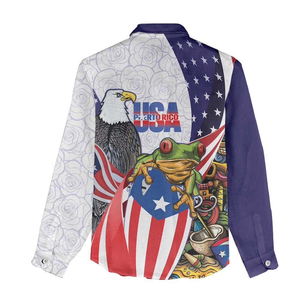 United States Puerto Rico Women Casual Shirt USA Curve Flag With Coqui Drum - Wonder Print Shop
