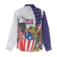 United States Puerto Rico Women Casual Shirt USA Curve Flag With Coqui Drum - Wonder Print Shop