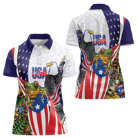 United States Puerto Rico Women Polo Shirt USA Curve Flag With Coqui Drum - Wonder Print Shop