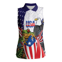 United States Puerto Rico Women Sleeveless Polo Shirt USA Curve Flag With Coqui Drum - Wonder Print Shop