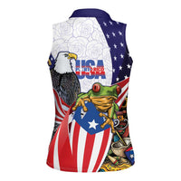 United States Puerto Rico Women Sleeveless Polo Shirt USA Curve Flag With Coqui Drum - Wonder Print Shop