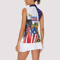 United States Puerto Rico Women Sleeveless Polo Shirt USA Curve Flag With Coqui Drum - Wonder Print Shop