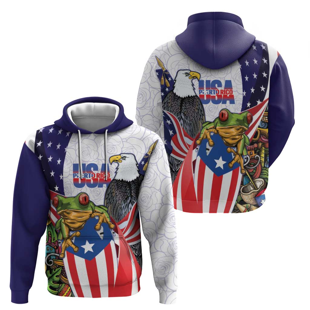 United States Puerto Rico Zip Hoodie USA Curve Flag With Coqui Drum - Wonder Print Shop