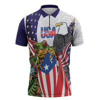 United States Puerto Rico Zipper Polo Shirt USA Curve Flag With Coqui Drum - Wonder Print Shop