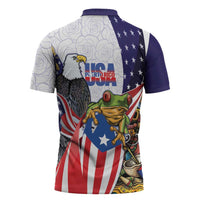 United States Puerto Rico Zipper Polo Shirt USA Curve Flag With Coqui Drum - Wonder Print Shop