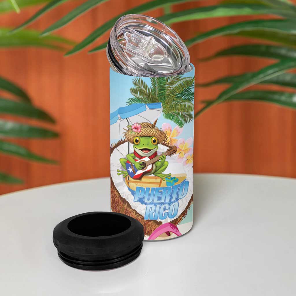 Puerto Rico Pava Coqui 4 in 1 Can Cooler Tumbler Spirit Frog Tropical Beach Vibes - Wonder Print Shop