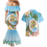 Puerto Rico Pava Coqui Couples Matching Mermaid Dress and Hawaiian Shirt Spirit Frog Tropical Beach Vibes - Wonder Print Shop