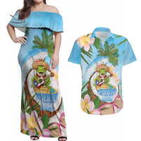 Puerto Rico Pava Coqui Couples Matching Off Shoulder Maxi Dress and Hawaiian Shirt Spirit Frog Tropical Beach Vibes - Wonder Print Shop