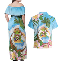 Puerto Rico Pava Coqui Couples Matching Off Shoulder Maxi Dress and Hawaiian Shirt Spirit Frog Tropical Beach Vibes - Wonder Print Shop