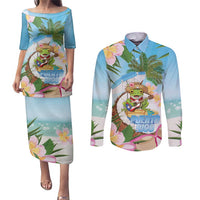 Puerto Rico Pava Coqui Couples Matching Puletasi and Long Sleeve Button Shirt Spirit Frog Tropical Beach Vibes - Wonder Print Shop