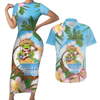 Puerto Rico Pava Coqui Couples Matching Short Sleeve Bodycon Dress and Hawaiian Shirt Spirit Frog Tropical Beach Vibes - Wonder Print Shop