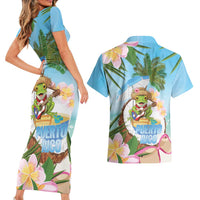 Puerto Rico Pava Coqui Couples Matching Short Sleeve Bodycon Dress and Hawaiian Shirt Spirit Frog Tropical Beach Vibes - Wonder Print Shop