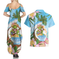 Puerto Rico Pava Coqui Couples Matching Summer Maxi Dress and Hawaiian Shirt Spirit Frog Tropical Beach Vibes - Wonder Print Shop
