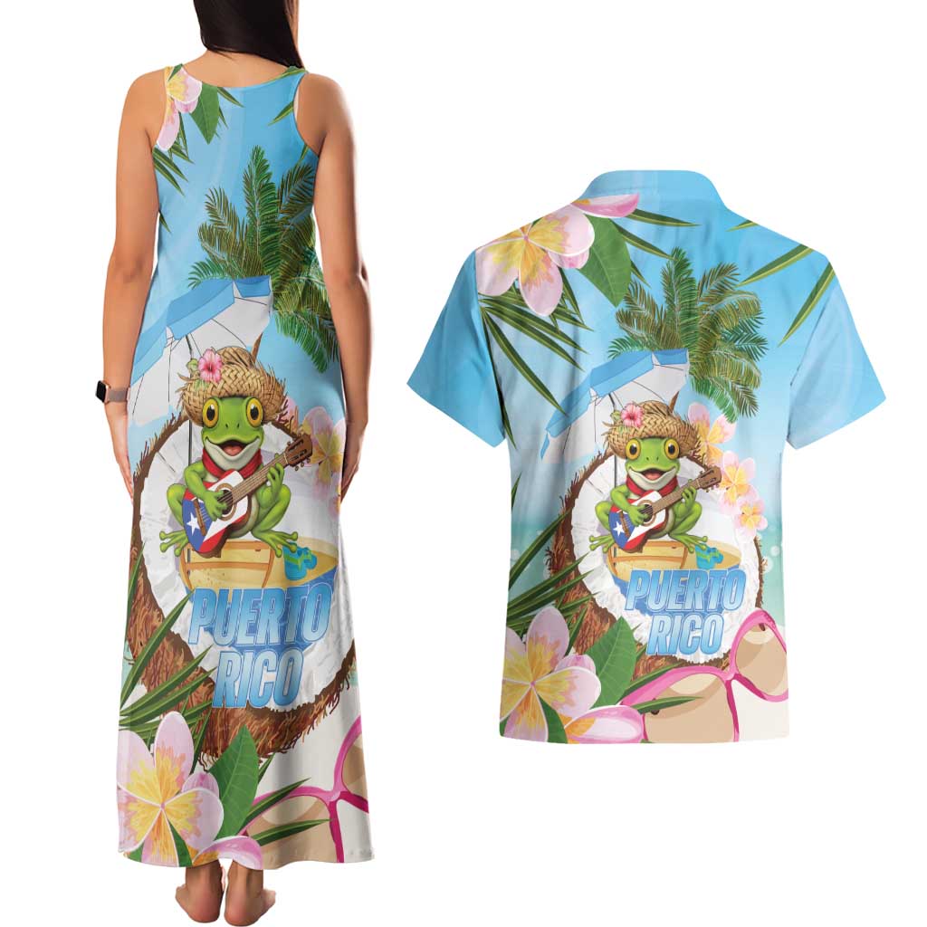 Puerto Rico Pava Coqui Couples Matching Tank Maxi Dress and Hawaiian Shirt Spirit Frog Tropical Beach Vibes - Wonder Print Shop