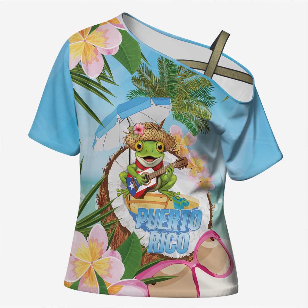 Puerto Rico Pava Coqui Cross Shoulder Shirt Spirit Frog Tropical Beach Vibes - Wonder Print Shop