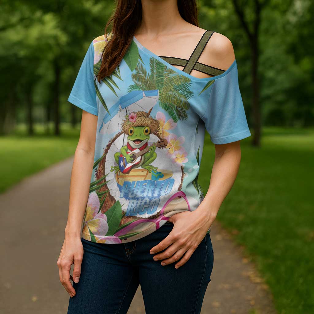 Puerto Rico Pava Coqui Cross Shoulder Shirt Spirit Frog Tropical Beach Vibes - Wonder Print Shop