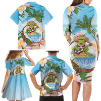 Puerto Rico Pava Coqui Family Matching Long Sleeve Bodycon Dress and Hawaiian Shirt Spirit Frog Tropical Beach Vibes - undefined