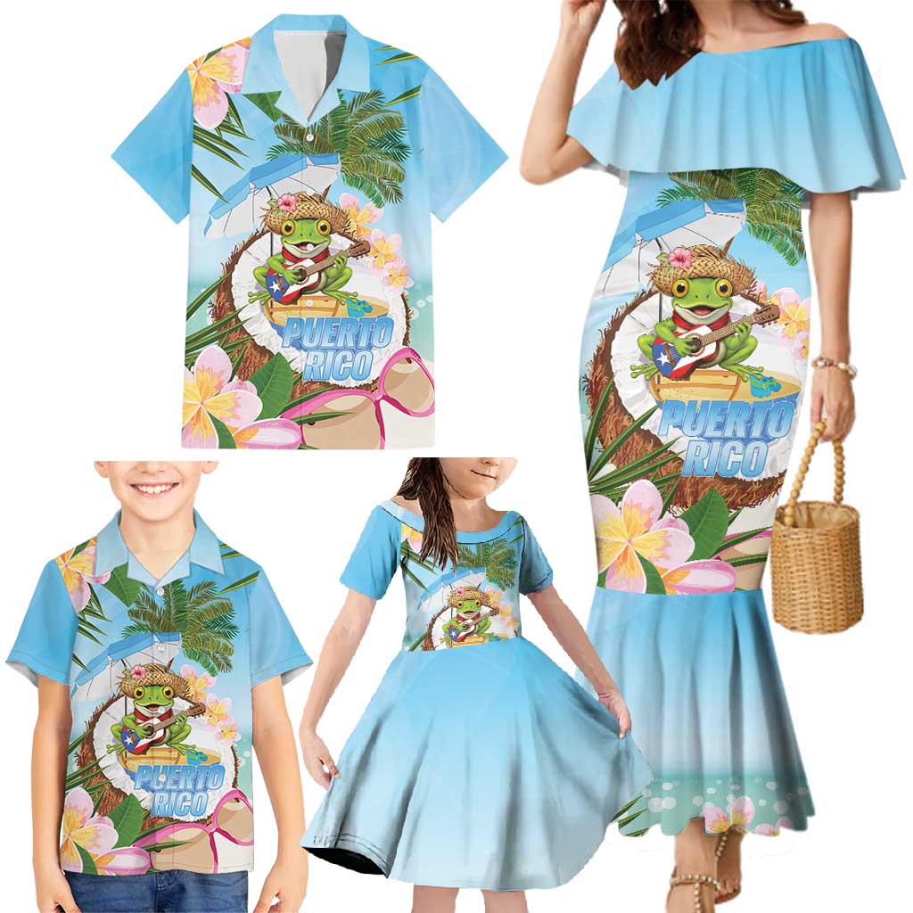 Puerto Rico Pava Coqui Family Matching Mermaid Dress and Hawaiian Shirt Spirit Frog Tropical Beach Vibes - Wonder Print Shop