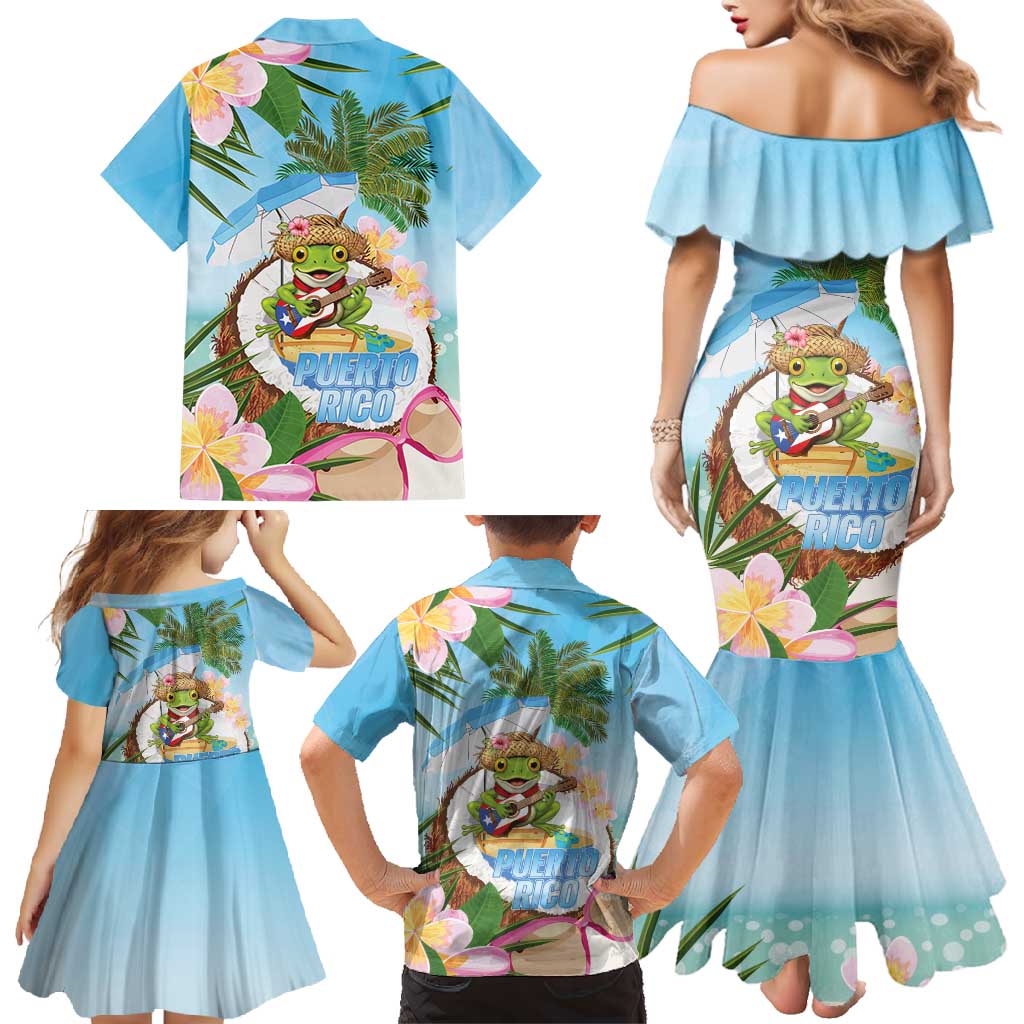 Puerto Rico Pava Coqui Family Matching Mermaid Dress and Hawaiian Shirt Spirit Frog Tropical Beach Vibes - Wonder Print Shop