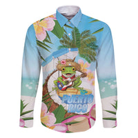 Puerto Rico Pava Coqui Family Matching Off The Shoulder Long Sleeve Dress and Hawaiian Shirt Spirit Frog Tropical Beach Vibes - Wonder Print Shop