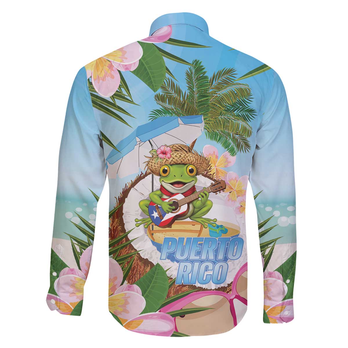 Puerto Rico Pava Coqui Family Matching Off The Shoulder Long Sleeve Dress and Hawaiian Shirt Spirit Frog Tropical Beach Vibes - Wonder Print Shop