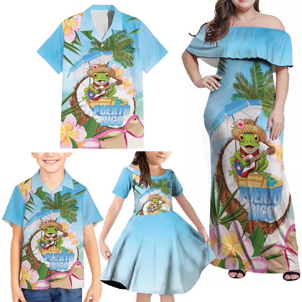 Puerto Rico Pava Coqui Family Matching Off Shoulder Maxi Dress and Hawaiian Shirt Spirit Frog Tropical Beach Vibes - Wonder Print Shop